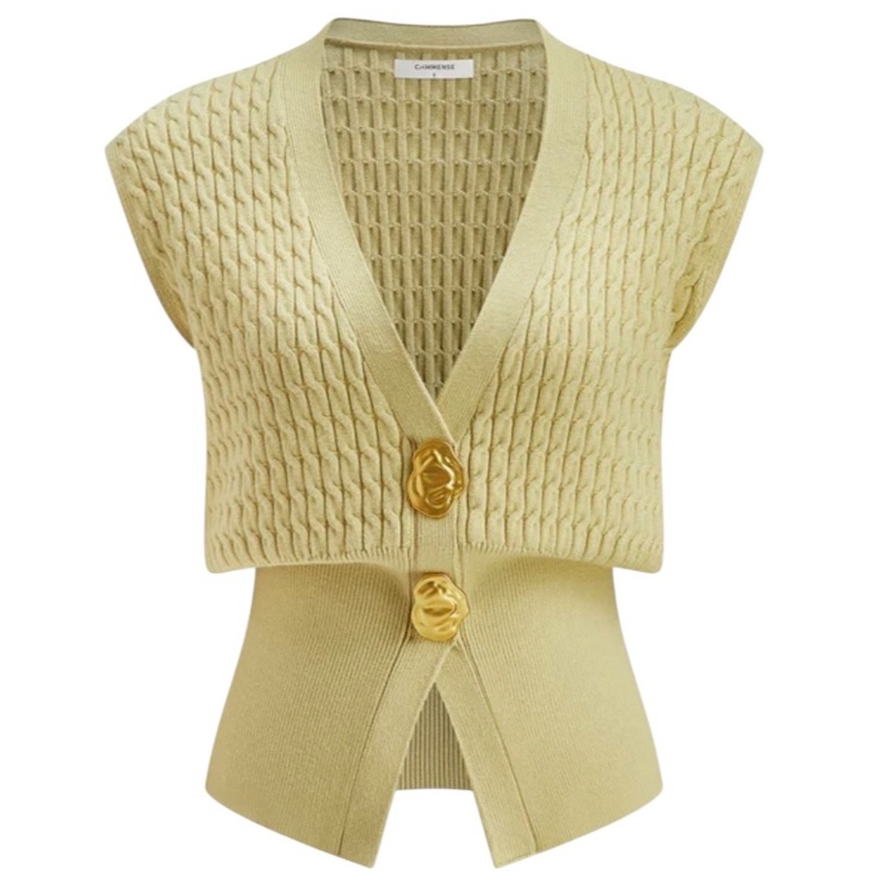 Commense Metal Button Cable Knit Waist-Cinching Vest size S excellent condition